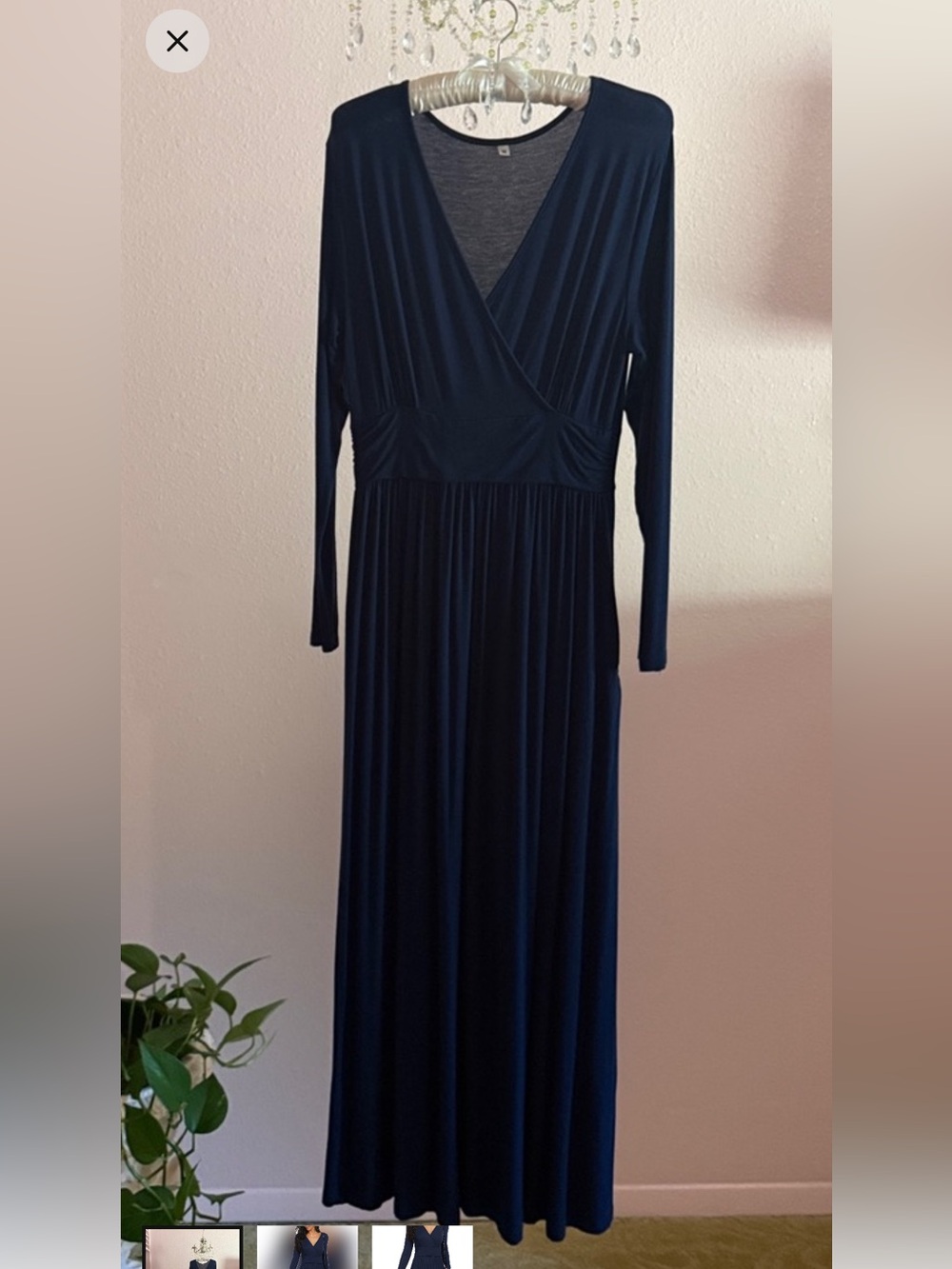 Classic Navy Long-Sleeve Wrap Maxi Dress